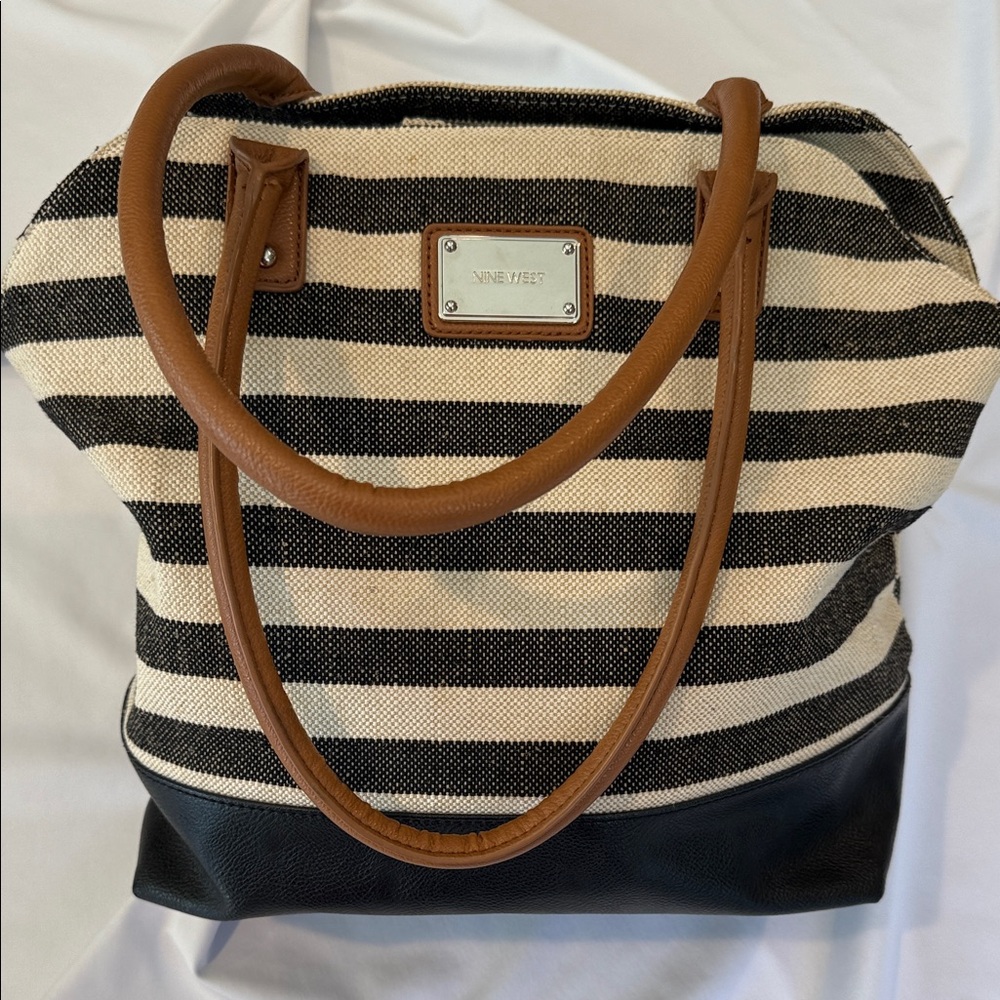 Nine West Black and Cream Striped Tote